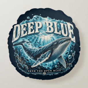 DEEP BLUE Wal-Ozean-Abenteuer Rundes Kissen