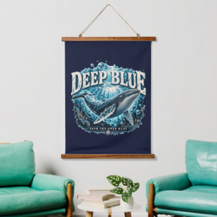 DEEP BLUE Wal-Tapete mit Wal-Ozean-Abenteuer Wandteppich Mit Holzrahmen