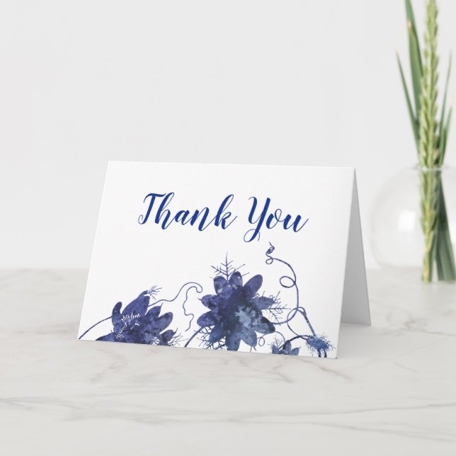 Deep Blue Watercolor Passion Blume Danke Karte (Vorderseite)