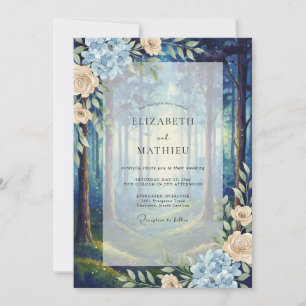 Deep Blue Woodland Bloom Hochzeit Einladung