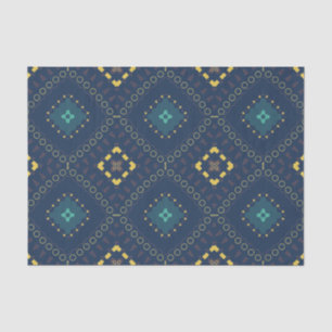 Deep Blue Yellow Ethnic Boho Tibal Mosaic Muster Seidenpapier