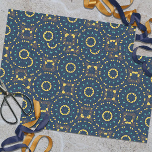 Deep Blue Yellow Mosaik Ethnic Boho Chic Muster Seidenpapier