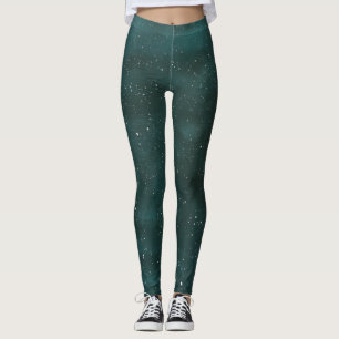 Deep Bluish Green Night Sky Muster mit winzigen St Leggings