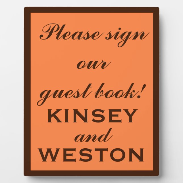 Deep Brown on Light Orange Wedding Guest Book Fotoplatte (Vorderseite)