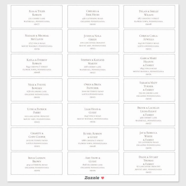 Deep Brown Schriftart Wedding Guest Address Labels (Blatt)