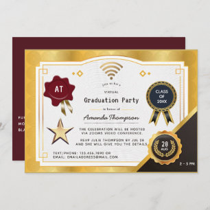 Deep Burgundy and Gold Virtual Graduation Party Einladung