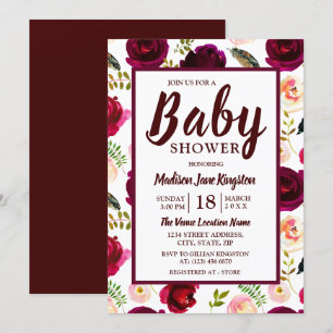 Deep Burgundy Blume Boho Kinderdusche Einladung