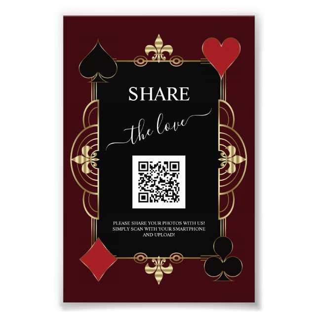 Deep Burgundy Casino Share Photo QR Code Wedding  Fotodruck (Vorne)