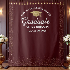 Deep Burgundy Class Of 2026 Graduation Backdrop Wandteppich