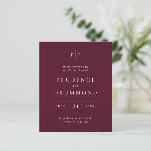 Deep Burgundy Classic Budget Wedding Save the Date (Stehend Vorderseite)