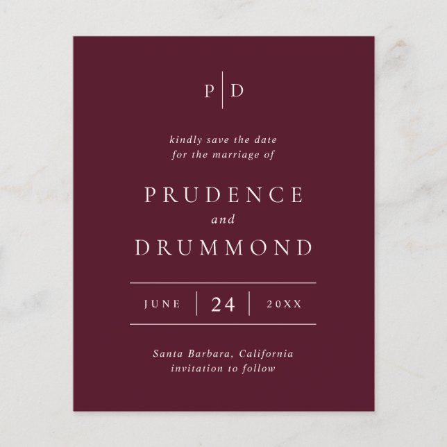 Deep Burgundy Classic Budget Wedding Save the Date Flyer (Vorne)