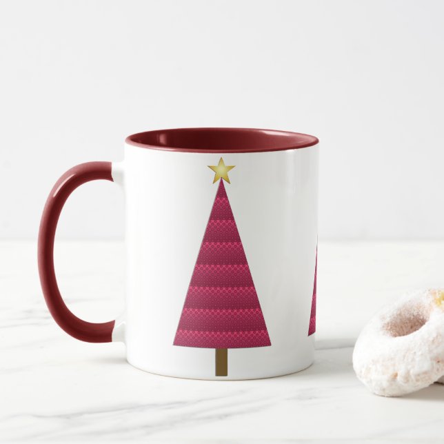 Deep Burgundy Damask Moderne Weihnachtsbaum-Tasse Tasse (Mit Donut)