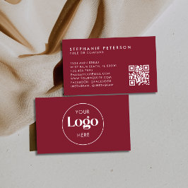 Deep Burgundy Elegant Custom Company Logo QR Code Visitenkarte