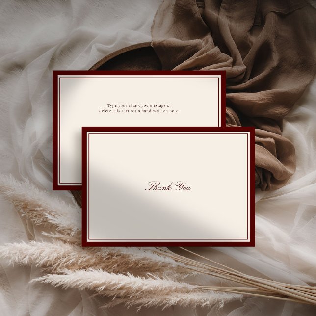 Deep Burgundy Estate Formal Modern Classic Wedding Dankeskarte (deep burgundy wedding thank you card quiet luxury old money formal modern classic estate royal regal)