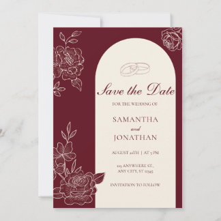 Deep Burgundy Floral Arch Wedding Save the Date Einladung