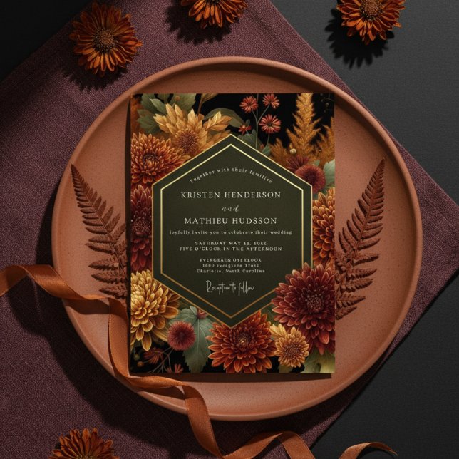 Deep Burgundy Floral Autumn Wedding Einladung (Von Creator hochgeladen)