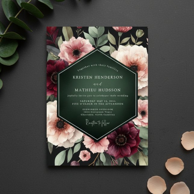 Deep Burgundy Floral Enchantment Wedding Einladung (Von Creator hochgeladen)