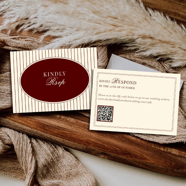Deep Burgundy Ivory Stripes Oval Old Money RSVP (Von Creator hochgeladen)