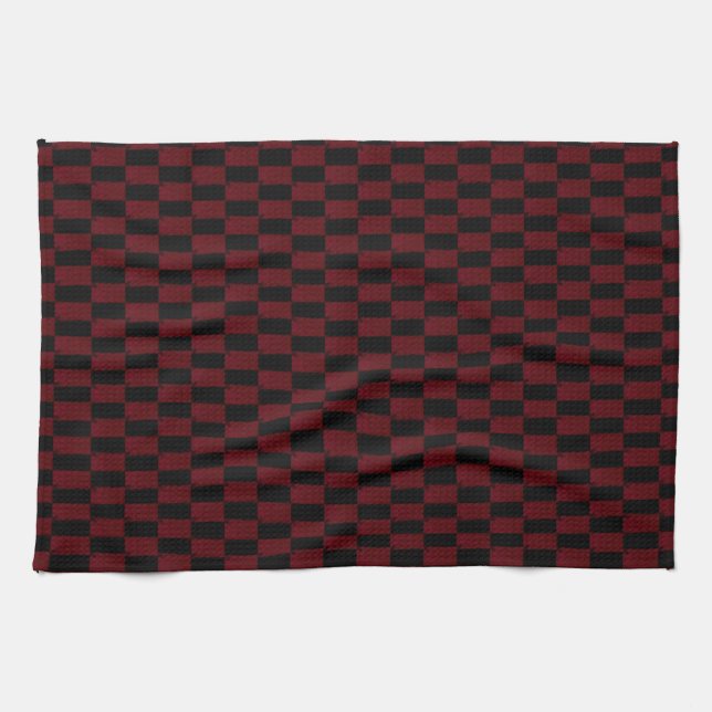 Deep Burgundy Red and Black Woven Pattern Geschirrtuch (Horizontal)