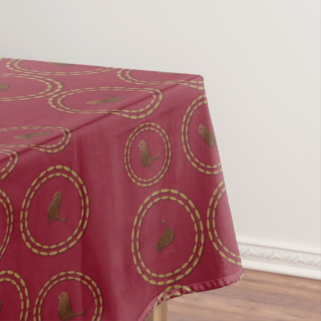 Deep Burgundy Red Birds Pattern Holiday Tableclout Tischdecke (Beispiel)