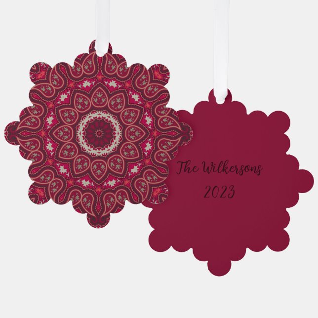 Deep Burgundy Red Kaleidoscope Weihnachten Ornament Karte (Vorderseite/Rückseite)