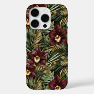 Deep Burgundy Red Orchids Jungle Birthday iPhone 16 Pro Hülle