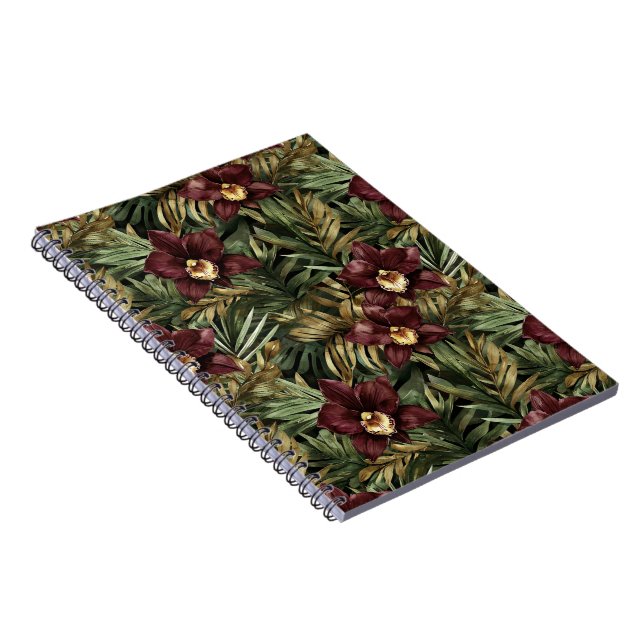 Deep Burgundy Red Orchids Jungle Birthday Notizblock (Rechte Seite)