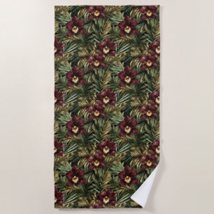 Deep Burgundy Red Orchids Jungle Birthday Strandtuch