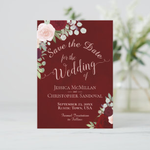 Deep Burgundy Red Watercolor Floral Boho Hochzeit Save The Date