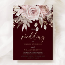 Deep Burgundy & Rose Gold Blush Floral Wedding Folieneinladung