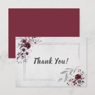 Deep Burgundy Silver Grau Aquarellfarben Blüte Cus Dankeskarte