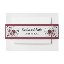 Deep Burgundy Silver Grau Aquarellfarben Blüte Cus Einladungsbanderole