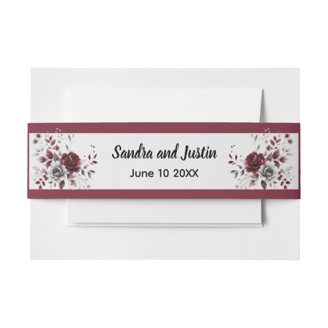 Deep Burgundy Silver Grau Aquarellfarben Blüte Cus Einladungsbanderole (Vorderseite Beispiel)