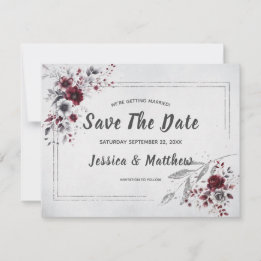 Deep Burgundy Silver Grau Aquarellfarben Blüte Cus Save The Date