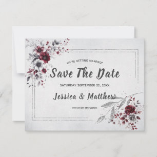 Deep Burgundy Silver Grau Aquarellfarben Blüte Cus Save The Date
