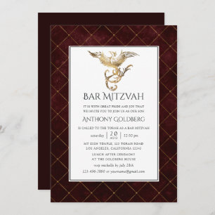 Deep Burgundy und Gold Dragon Thema Bar Mitzvah Einladung