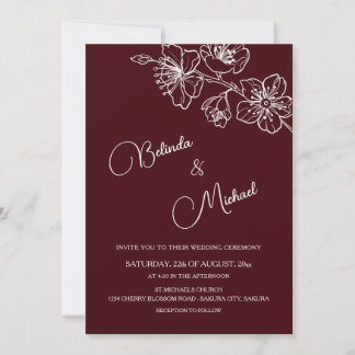 Deep Burgundy White Floral | Photo Wedding Einladung