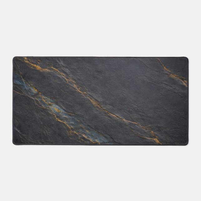 Deep Charcoal Slate and Gold Vein Desk Mat Schreibtischunterlage (Vorderseite)