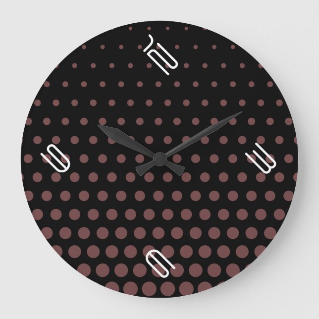 Deep Coffee Polka Dot Modern Black Große Wanduhr (Vorderseite)
