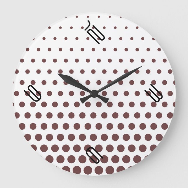 Deep Coffee Polka Dot Modern White Große Wanduhr (Vorderseite)
