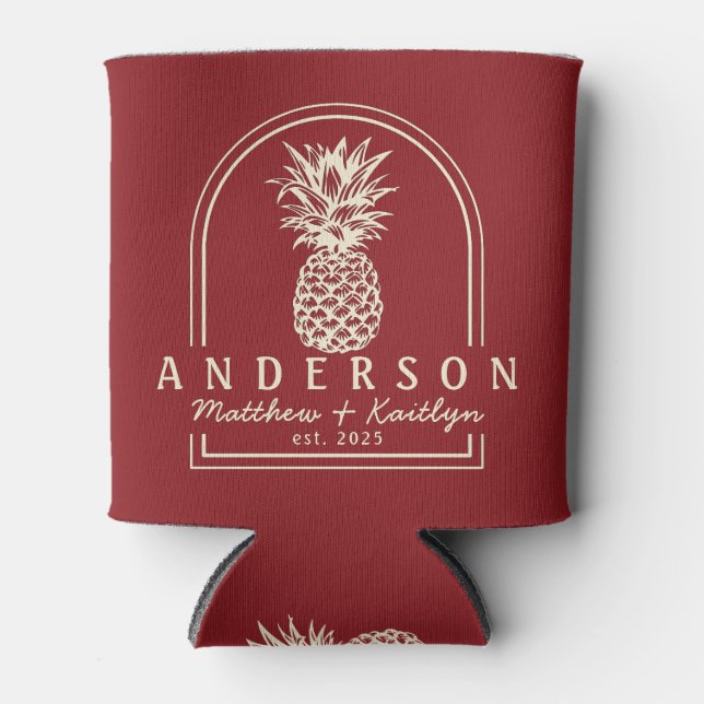 Deep Cranberry Pineapple Wedding Arch & Name Dosenkühler (Vorderseite)