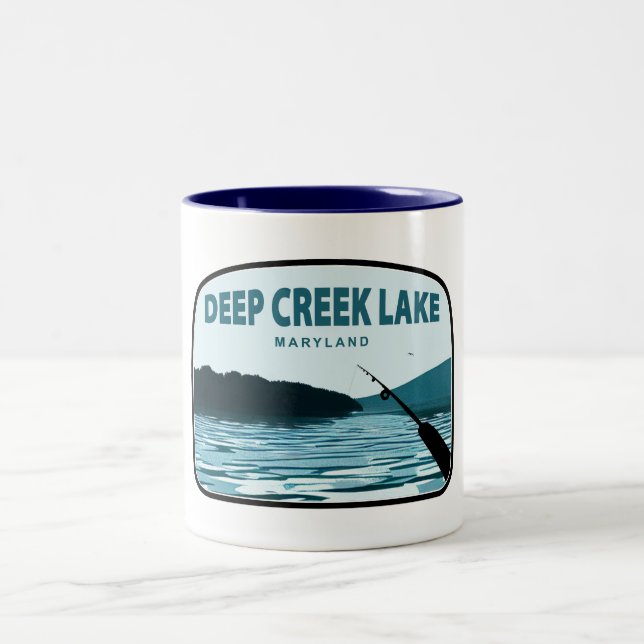 Deep Creek Lake Maryland Fishing Rod Zweifarbige Tasse (Mittel)