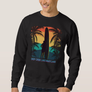 Deep Creek Lake Maryland Md Palm Tree Surfboard Su Sweatshirt