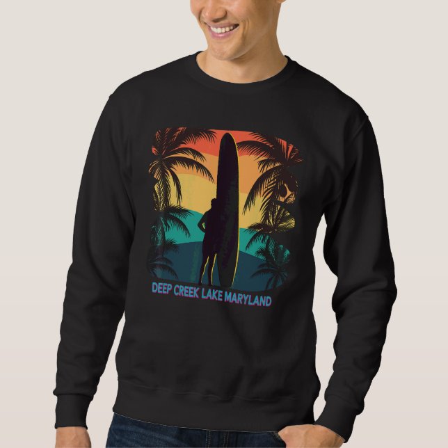 Deep Creek Lake Maryland Md Palm Tree Surfboard Su Sweatshirt (Vorderseite)