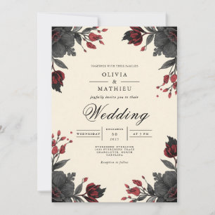 Deep Crimson Floral Corner Wedding Einladung