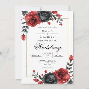 Deep Crimson Rose Botanische Hochzeit Einladung