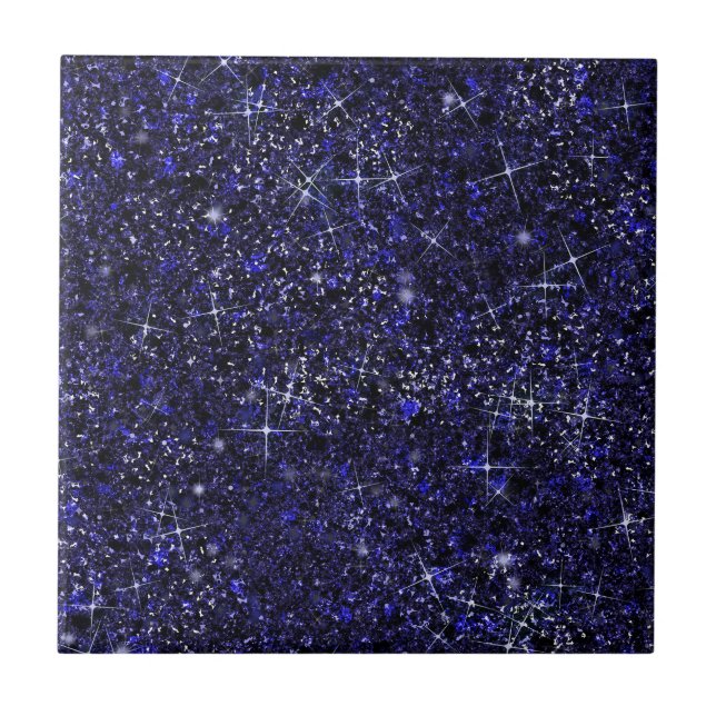 Deep Delft Midnight Blue Imitats Glitzer Solid Fliese (Vorderseite)