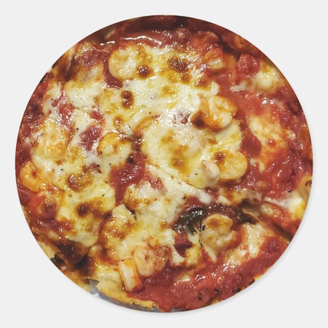 Deep Dish Shrimp und Käse Pizza Food Runder Aufkleber (Vorderseite)
