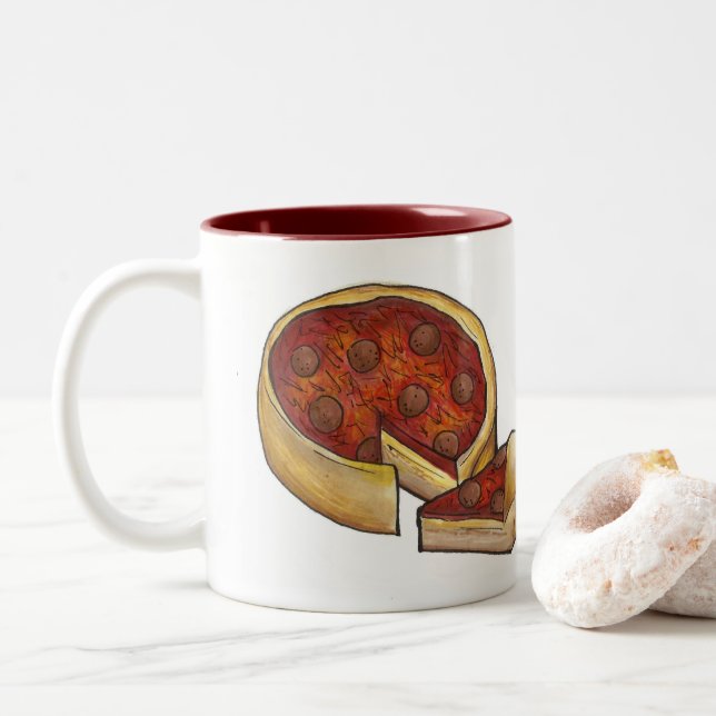Deep Dish Thoughts Chicago Pepperoni Pizza Tasse (Mit Donut)