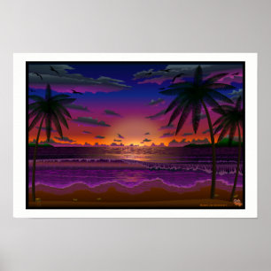 Deep Dusk Beach Scene Landschaft Art Print Poster